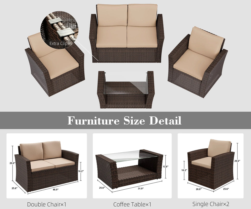 4-Piece Rattan Wicker Patio Furniture Set with Cushions V11229