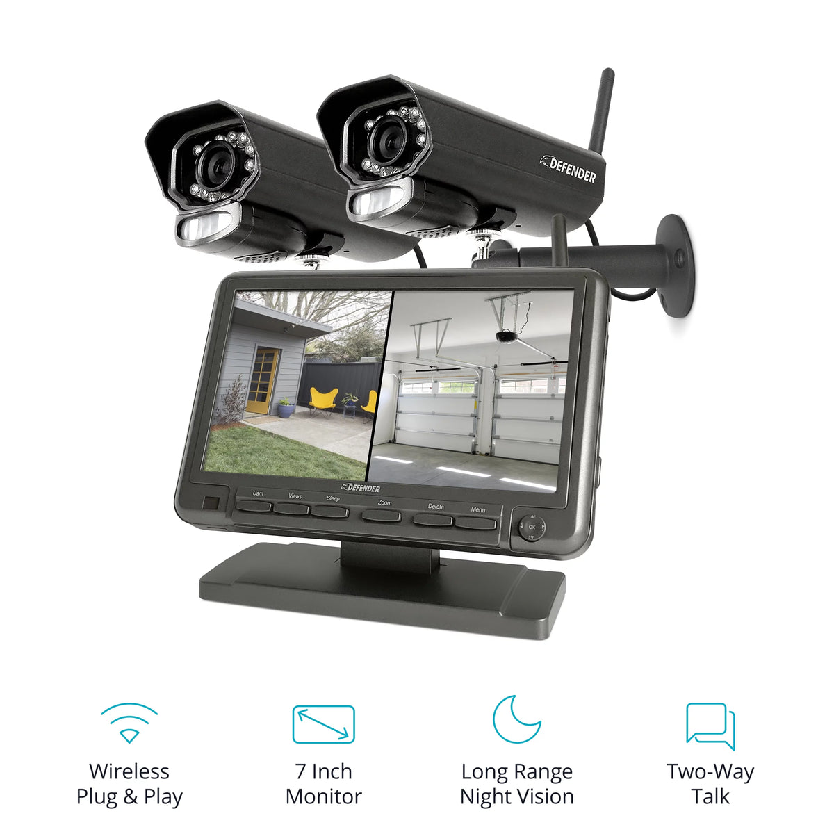 Security Camera System with 7 Display Monitor and 2 Night Vision Cameras, 32GB SD Card Recording T4235