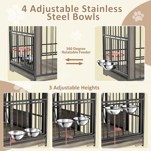 Brown Extra Large Double Dog Crate Furniture with Adjustable Divider V8065