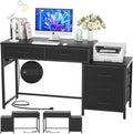 Black Computer Desk with 5 Drawers and Power Outlets T20717