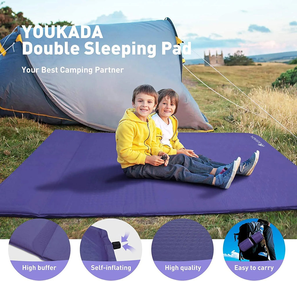 Navy Large Double Self Inflating Sleeping Pad with Pillow U638