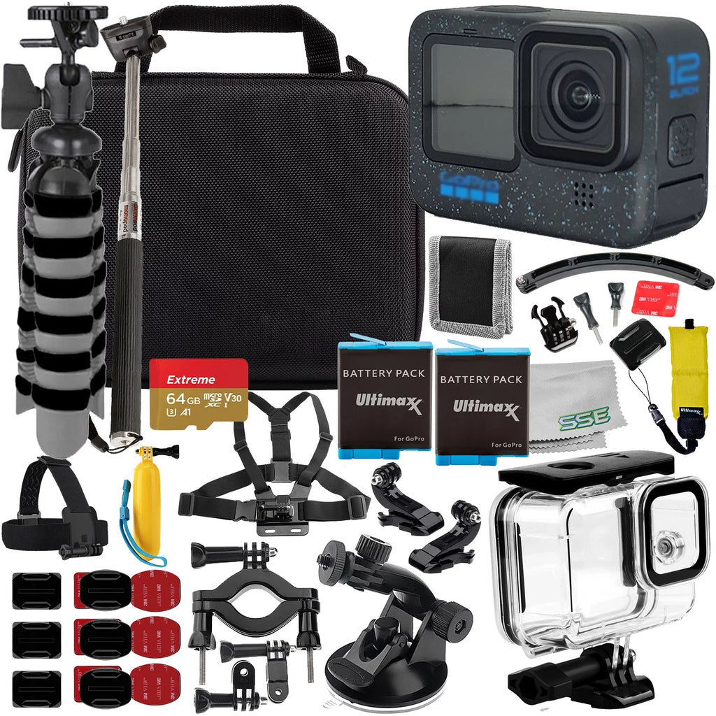 GoPro Hero 12 Bundle with 64GB Memory Card, 2x Batteries, Underwater Housing G4087