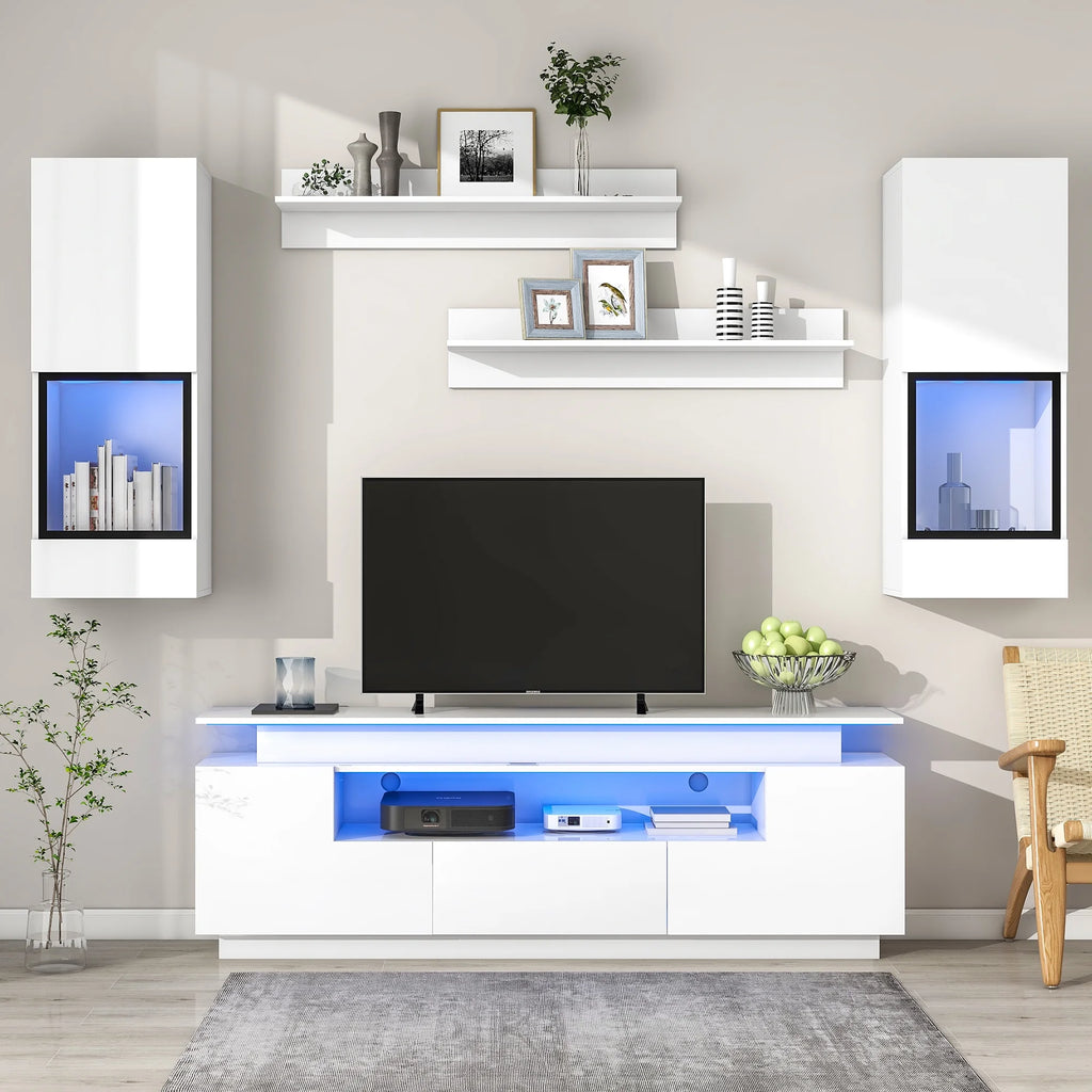 White High Gloss Wall Mounted TV Stand with LED Light Strips D351783
