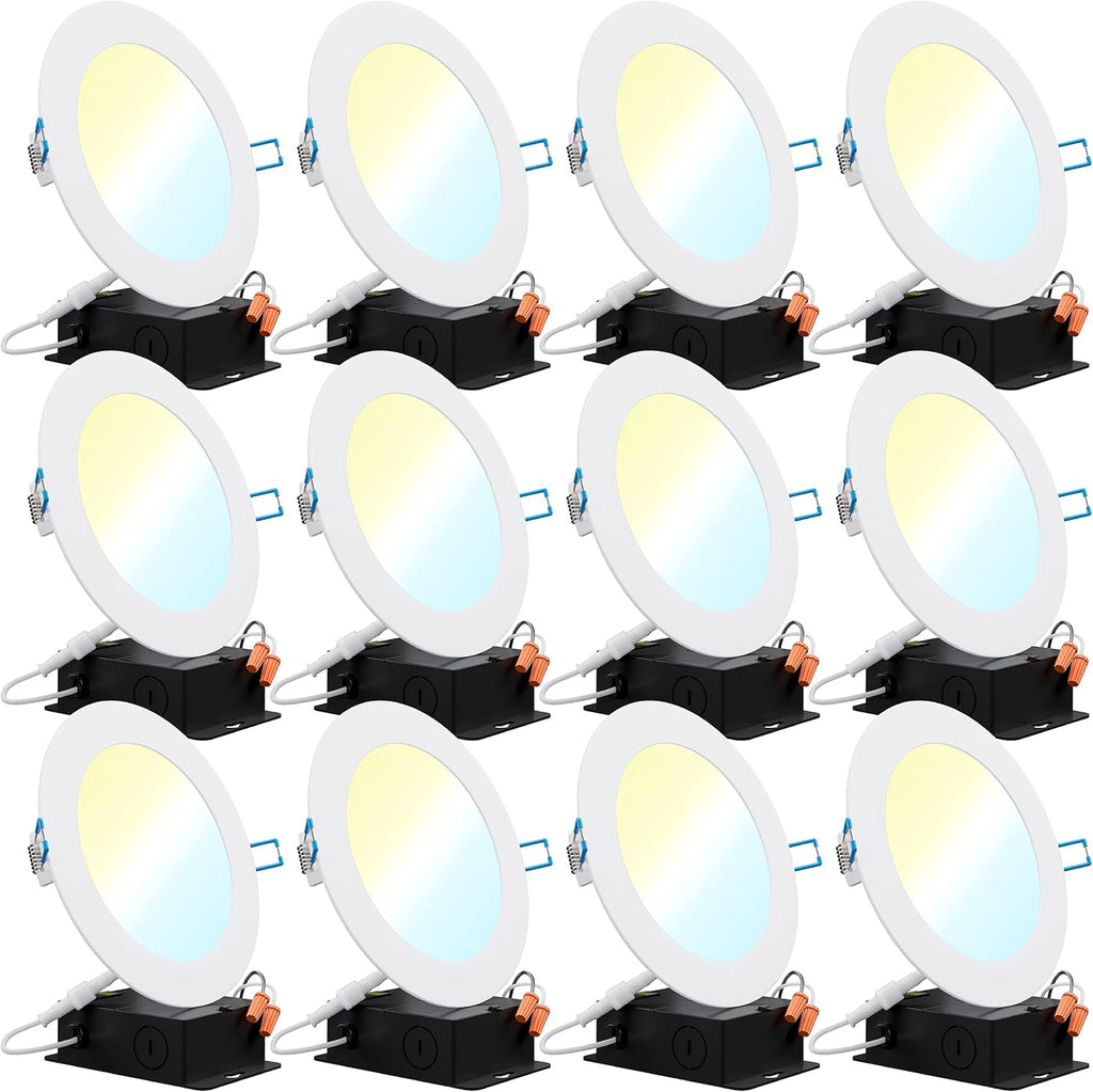 12 Pack 4 Inch Ultra Thin LED Recessed Ceiling Lights, 4000K Cool White, Dimmable 10W=60W, 650 LM, Canless Q502