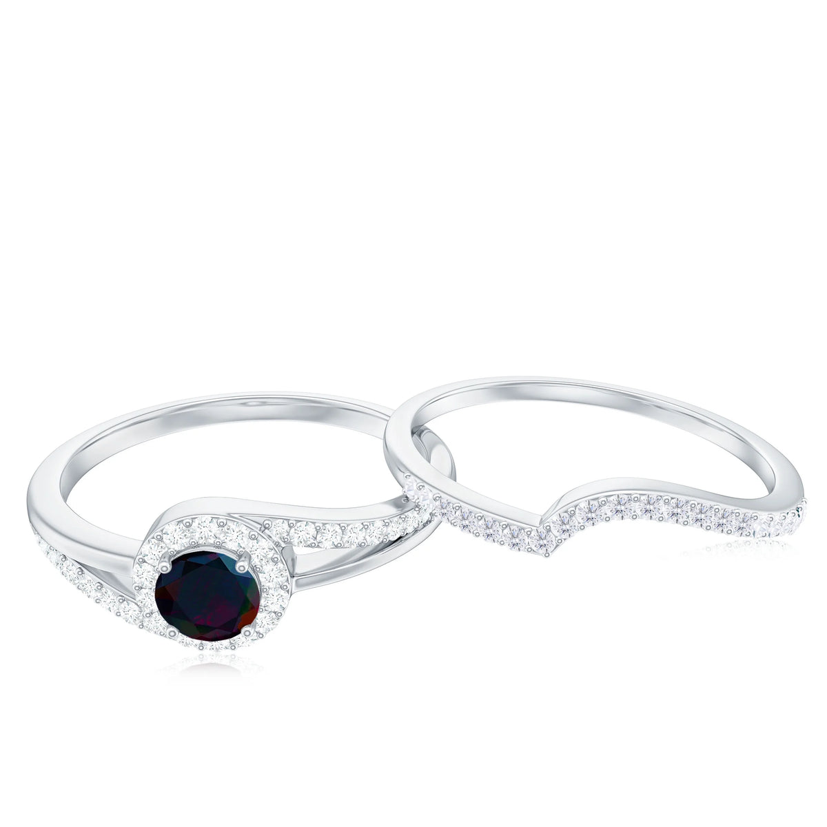 Natural Black Opal Ring Set with Diamond, 925 Sterling Silver, US 4.00 Q58850