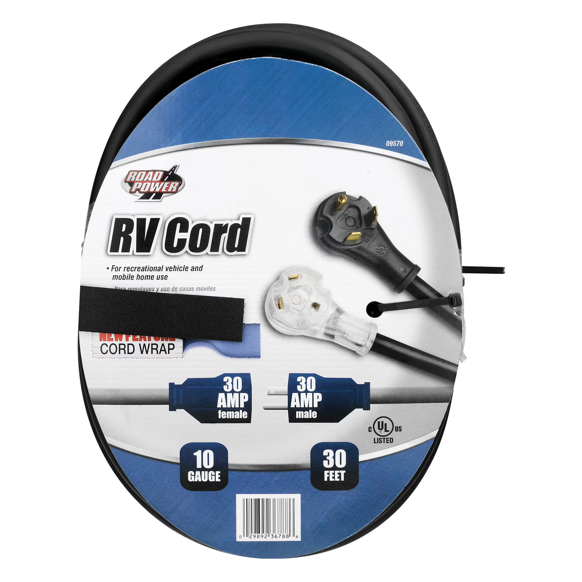 Black 30-Feet Heavy Duty RV Extension Cord A18066