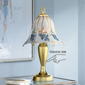 18" High Brass Accent Table Lamp Blue Floral Glass Shade V195
