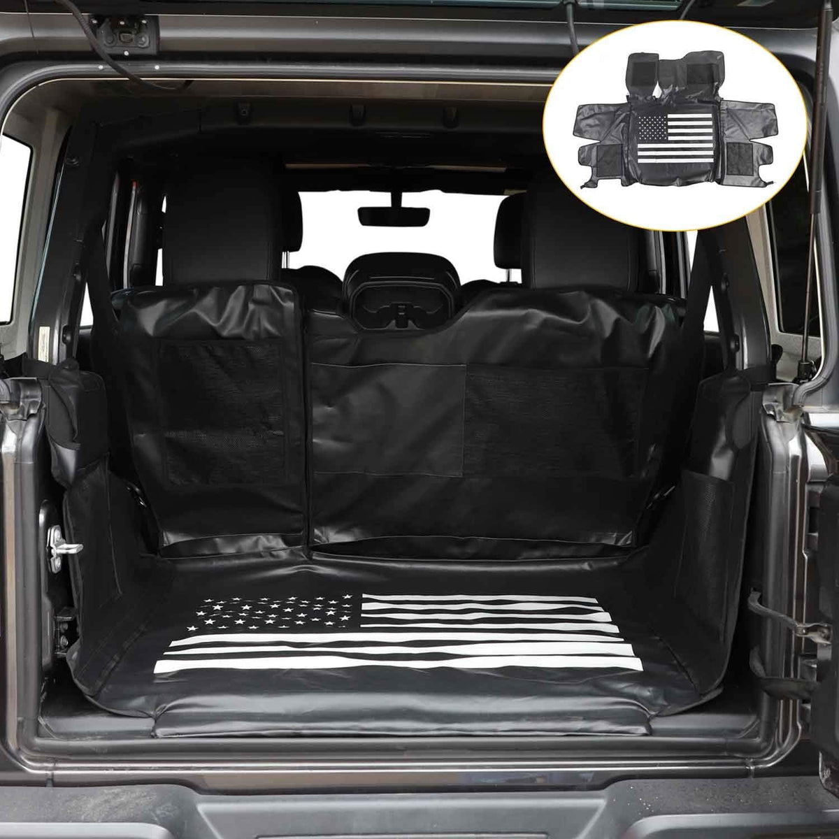 Waterproof Dog Cargo Cover Mat with Corner Protector Washable Durable Pet Trunk Cargo Liner (Black US Flag) T31789