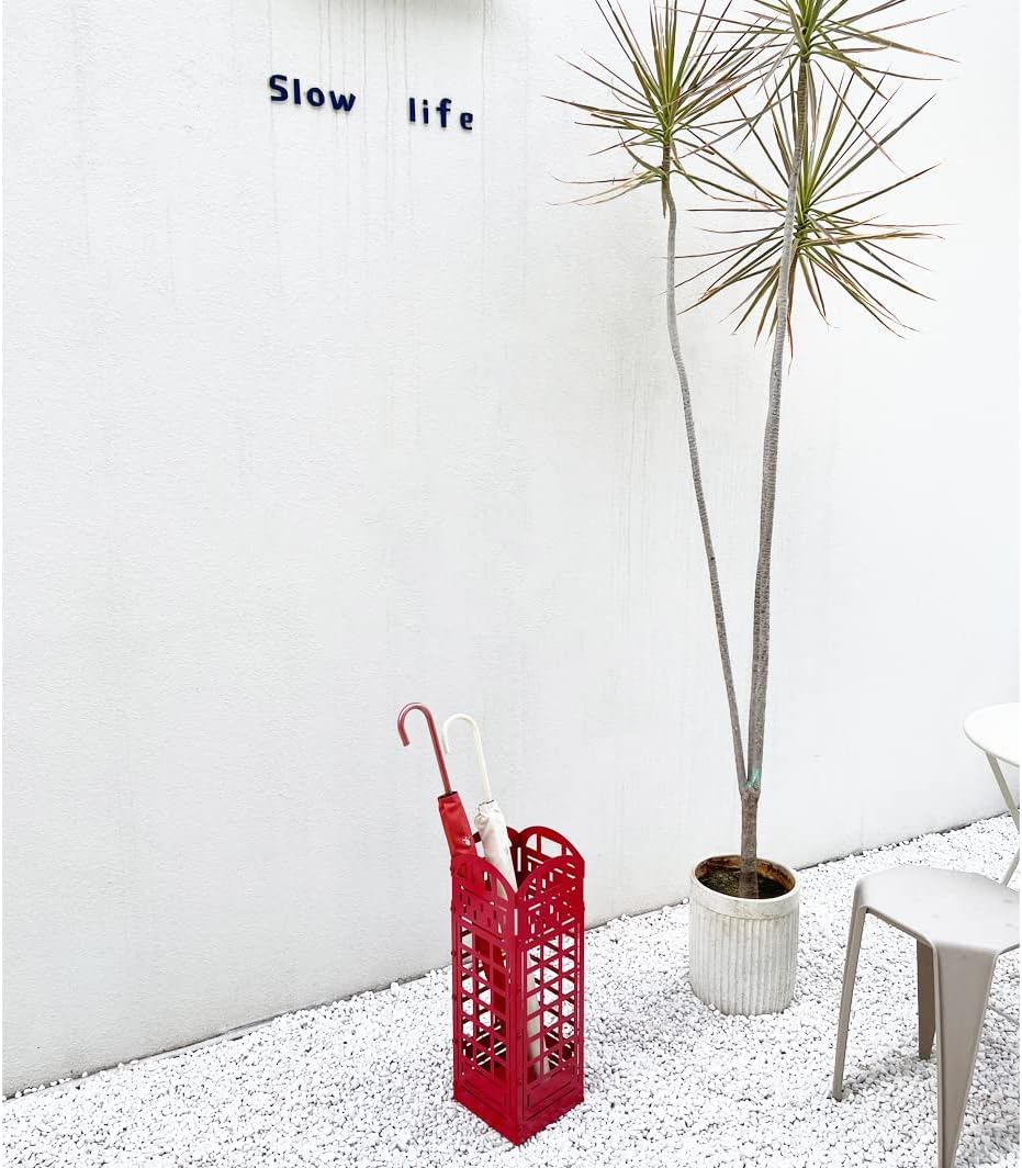 Red Metal Umbrella Stand Rack with Cane Holder K5390