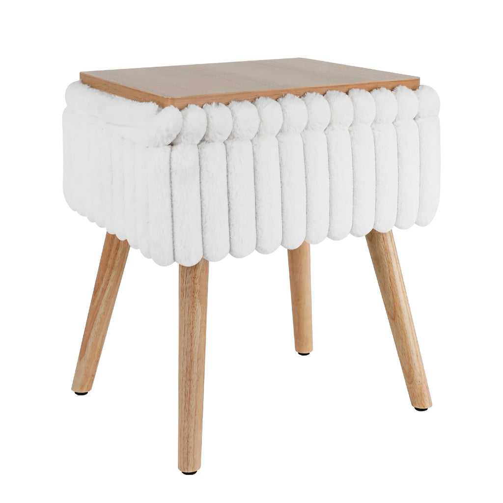 White Storage Ottoman Footstool with 4 Wood Legs V992109