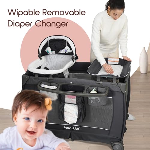 Grey Foldable Playpen with Bassinet, Mattress, Changing Table K274712