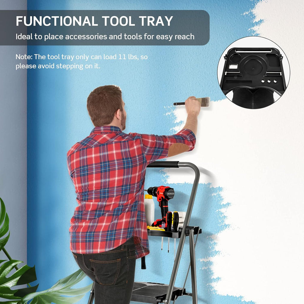 4 Step Folding Ladder with Handrail, Black K650