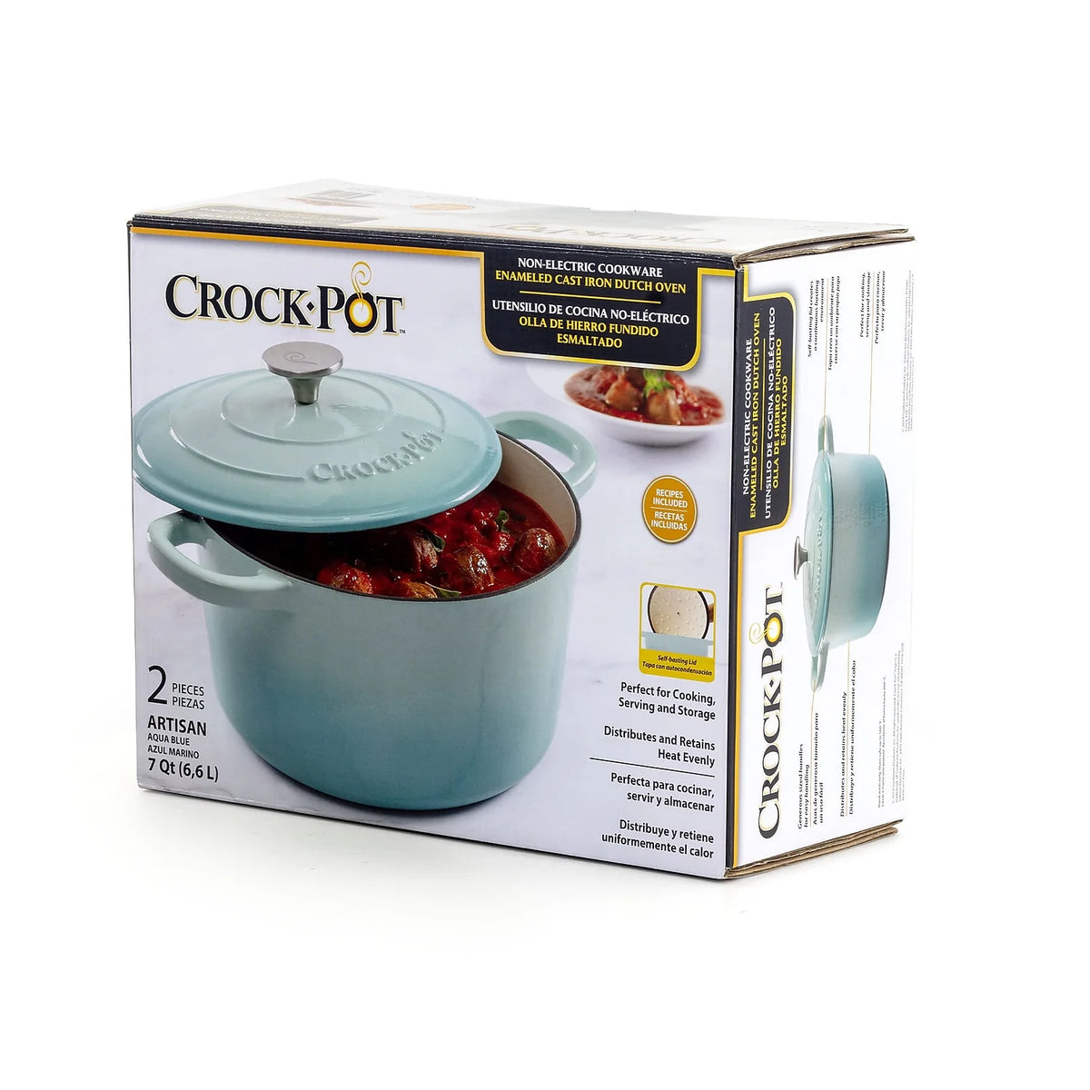 2-Piece Enameled Cast Iron Dutch Oven, 7 Quarts, Aqua Blue P57342