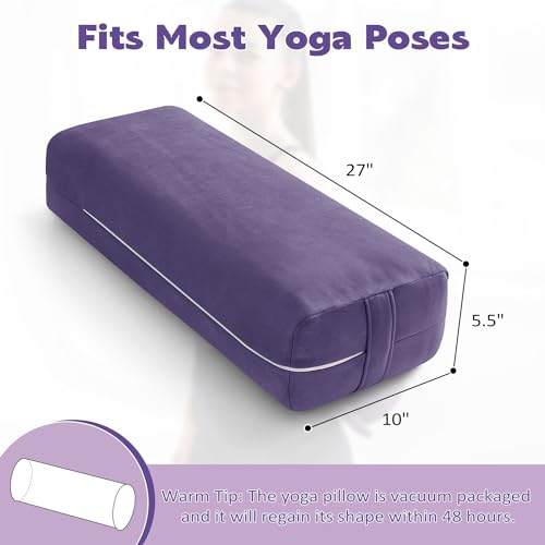 Rectangular Yoga Bolster Pillow with Washable Suede Cover, 27"X10"X5.5" W37997