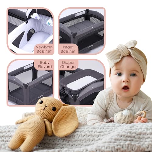 Grey Foldable Playpen with Bassinet, Mattress, Changing Table K274712