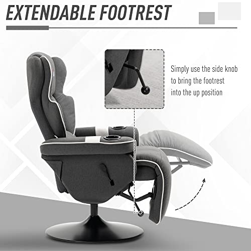 Black Manual Recliner Swivel Lounge Armchair with Footrest and Two Cup Holders K536637