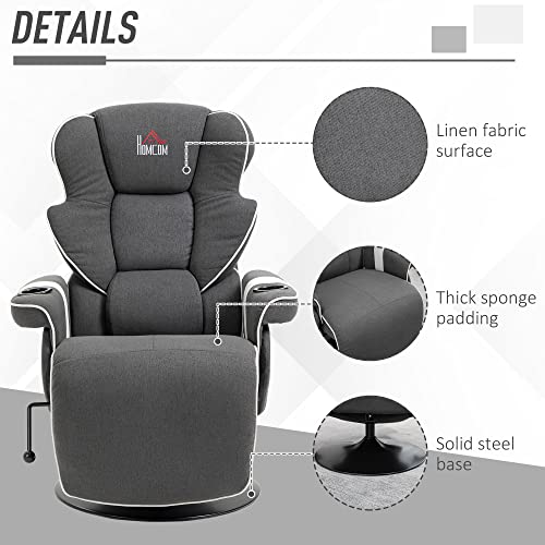 Black Manual Recliner Swivel Lounge Armchair with Footrest and Two Cup Holders K536637