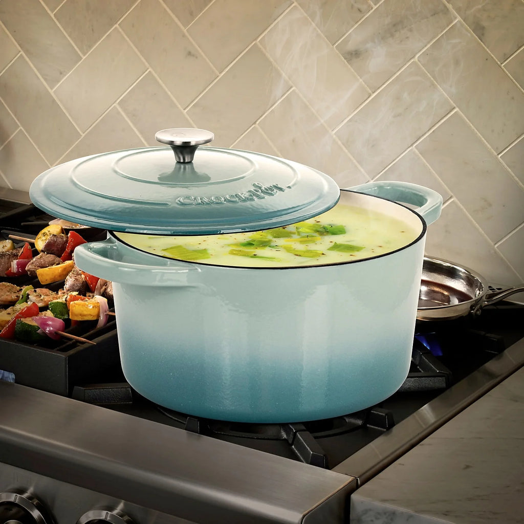 2-Piece Enameled Cast Iron Dutch Oven, 7 Quarts, Aqua Blue P57342