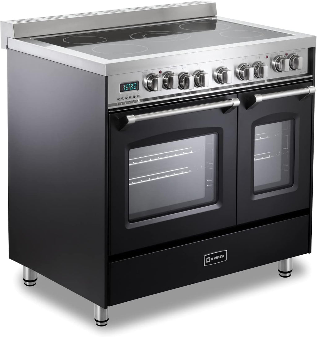 36 Inch All Electric Freestanding Range Double Oven Convection 5 Burners Matte Black V51478