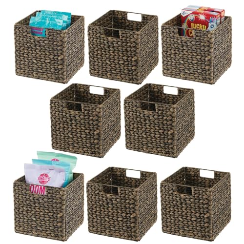 Black Wash Woven Hyacinth Cube Organizer Basket with Handles, 8 Pack S87708