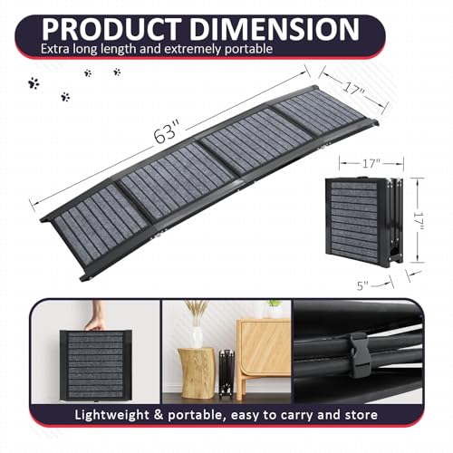 67" Foldable Dog Ramp with Non-Slip Rug Surface C201