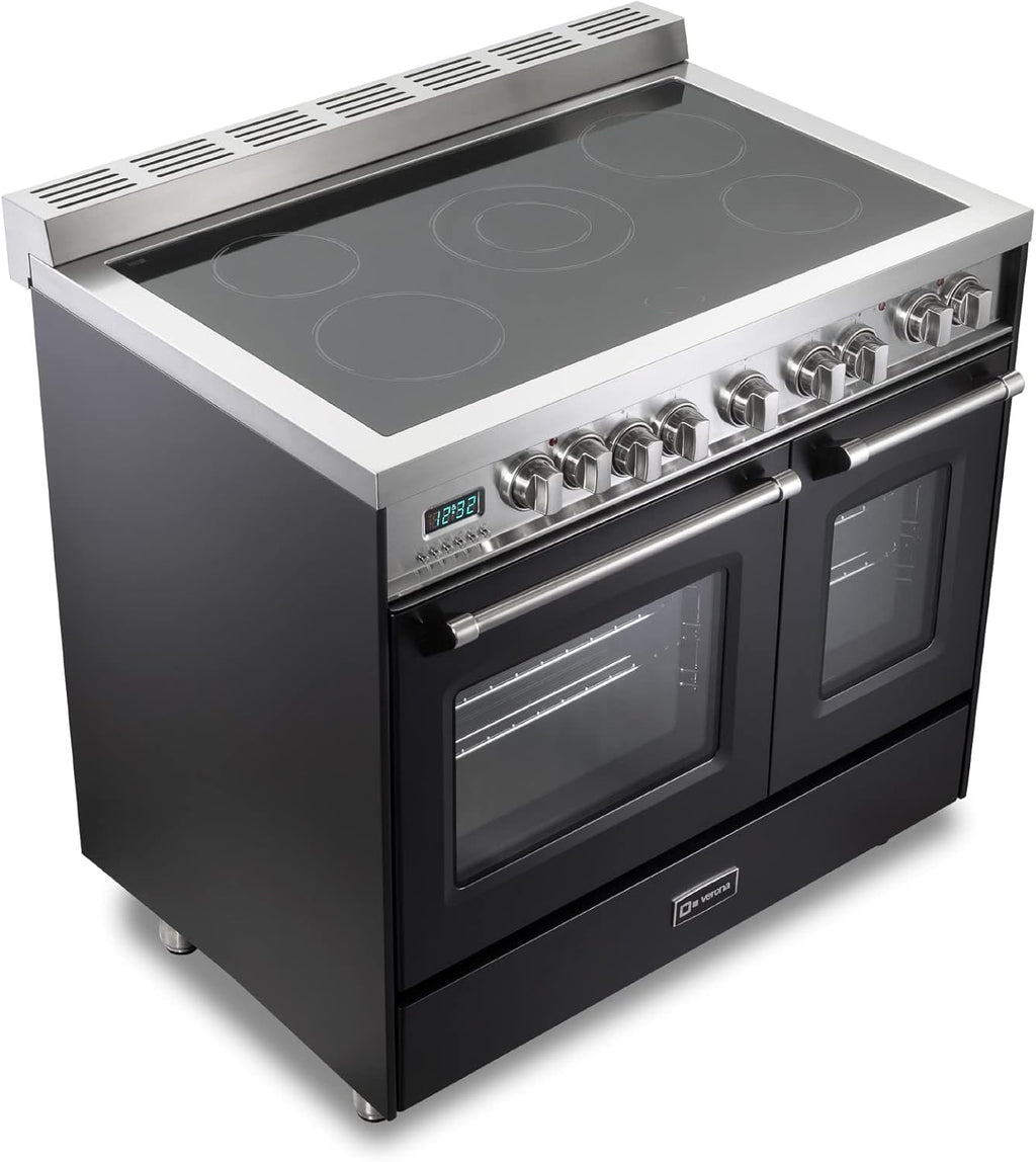 36 Inch All Electric Freestanding Range Double Oven Convection 5 Burners Matte Black V51478