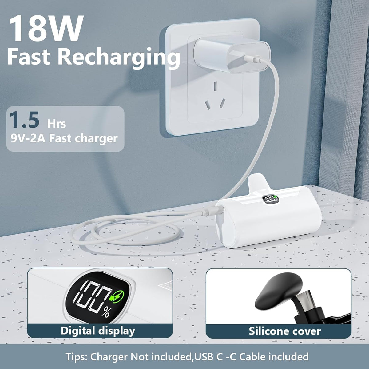 5000mAh 20W PD USB C Fast Charging Battery Pack with LCD Display C64913
