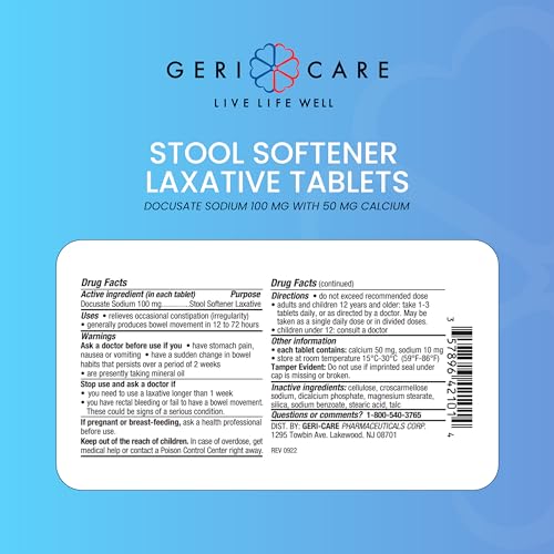 Docusate Sodium Stool Softeners 100mg Crushable Tablets 200 Count F71554