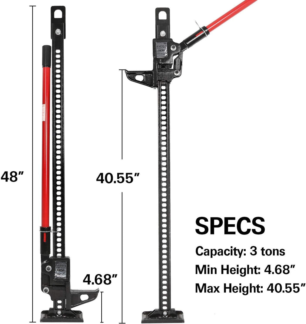 Farm Jack 48 High Lift Jack 3 Tons Capacity Cast Steel Black N9464