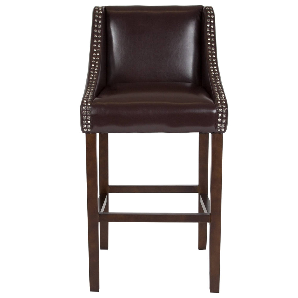 Brown Leather Barstool with Nail Trim Z65545