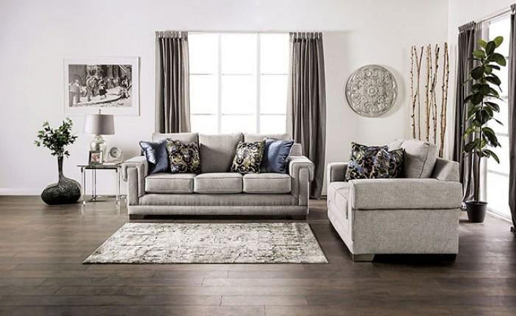 Light Gray Chenille Sofa and Loveseat B32769