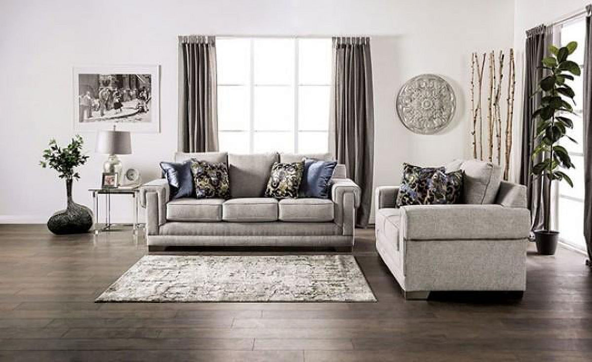Light Gray Chenille Sofa and Loveseat B32769