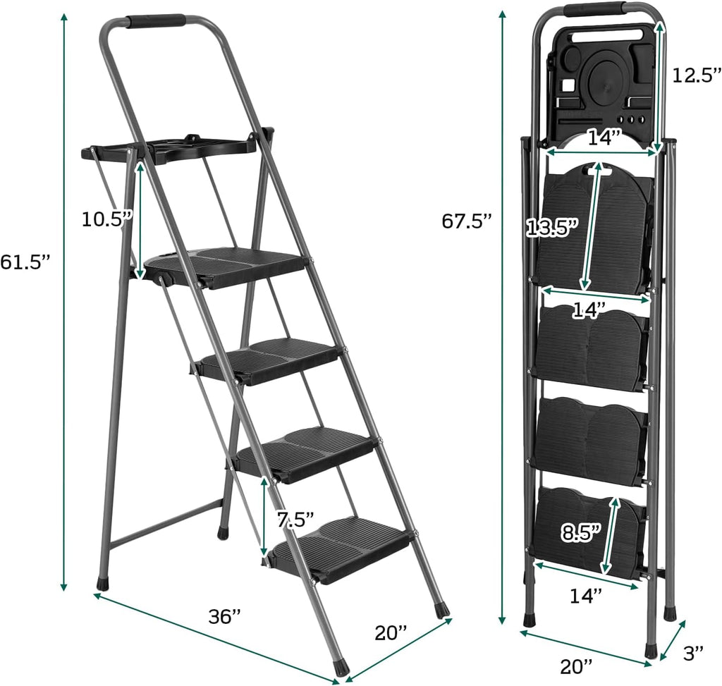 4 Step Folding Ladder with Handrail, Black K650