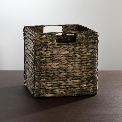 Black Wash Woven Hyacinth Cube Organizer Basket with Handles, 8 Pack S87708
