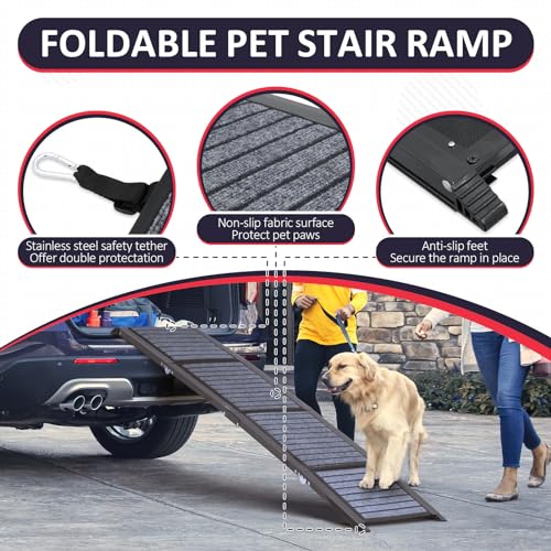 67" Foldable Dog Ramp with Non-Slip Rug Surface C201