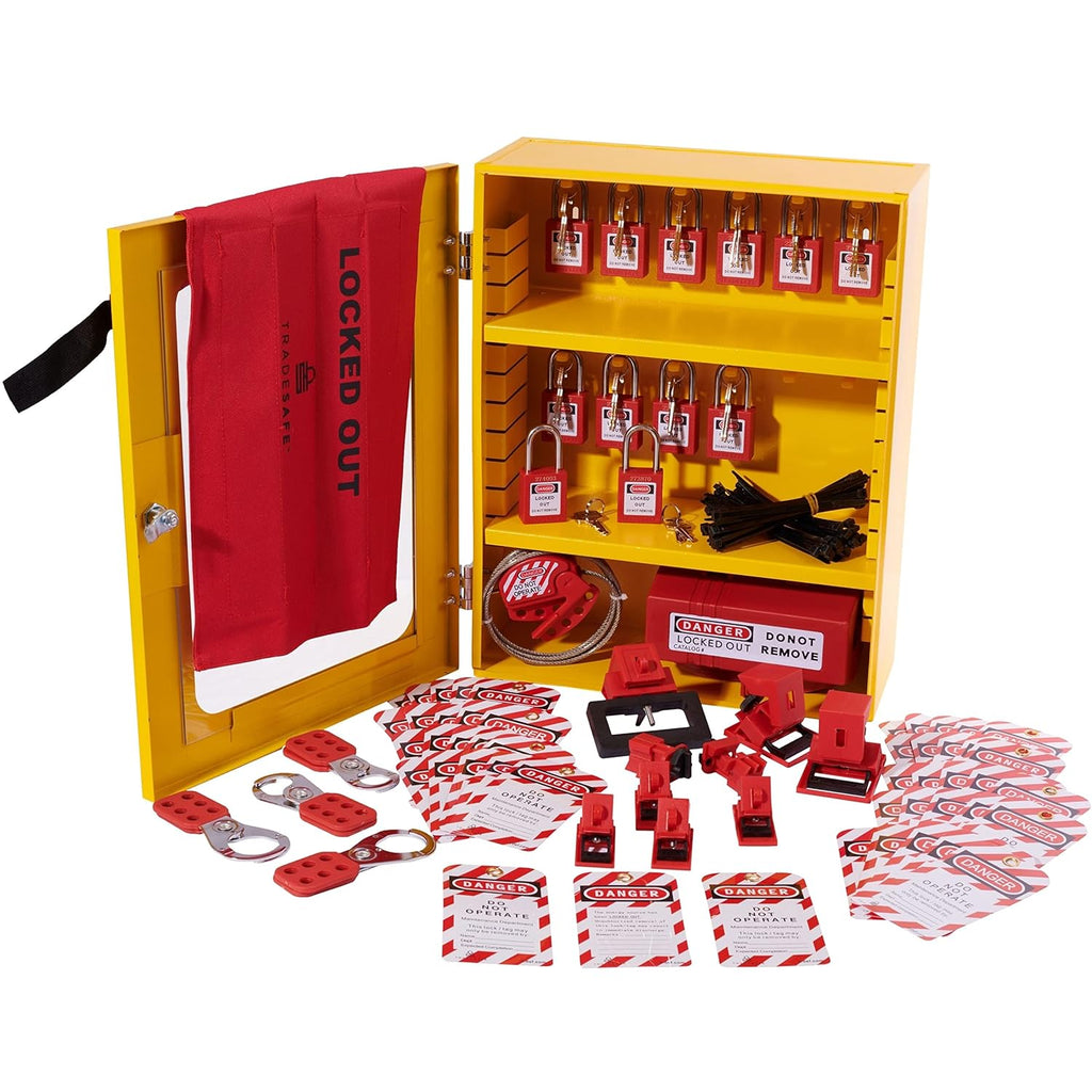 Lockout Tagout Storage Cabinet, 70 Piece, Wall-Mountable, Pack of 2 S58207
