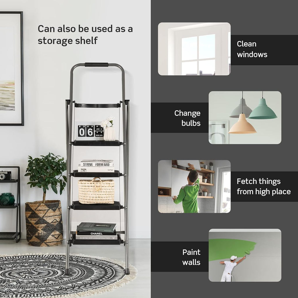 4 Step Folding Ladder with Handrail, Black K650
