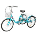 Adult Trike 7 Speed 24/26 Inch Three-Wheeled Cruiser Bike with Folding Front & Rear Basket Adjustable Height Seat L38390