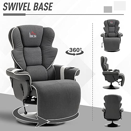 Black Manual Recliner Swivel Lounge Armchair with Footrest and Two Cup Holders K536637