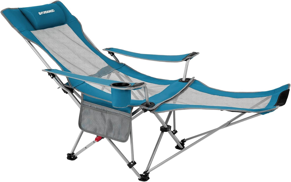 Black Mesh Folding Camping Lounge Chair with Foot Rest Z432941