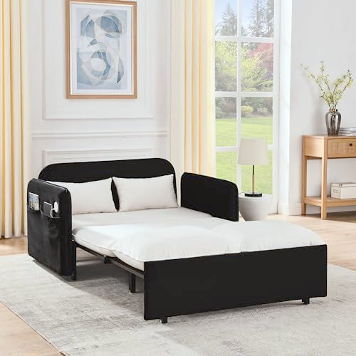 Velvet Convertible Sofa Bed with Removable Armrests Y97196