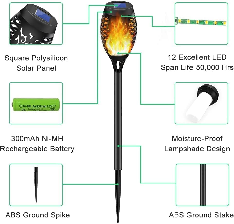 12 Pack Solar Torch Light with Flickering Flame M631