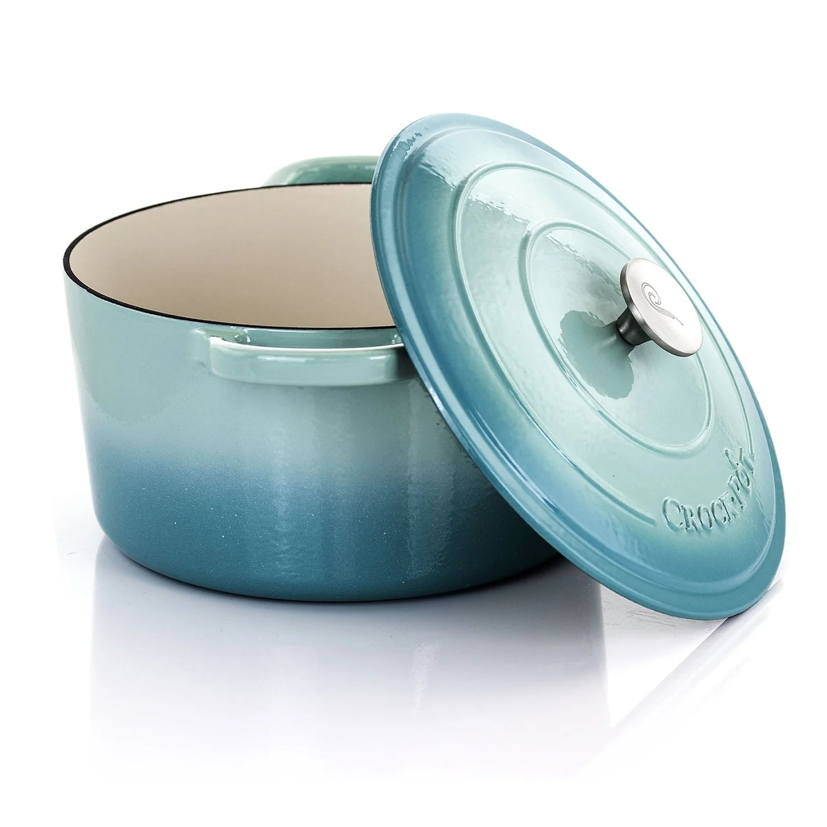 2-Piece Enameled Cast Iron Dutch Oven, 7 Quarts, Aqua Blue P57342