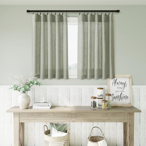 Beige Semi Sheer Linen Textured Tier Curtains 36 Inch Length 2 Panels H5080