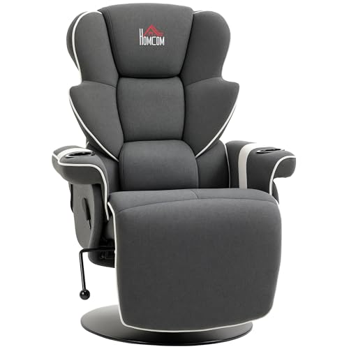Black Manual Recliner Swivel Lounge Armchair with Footrest and Two Cup Holders K536637