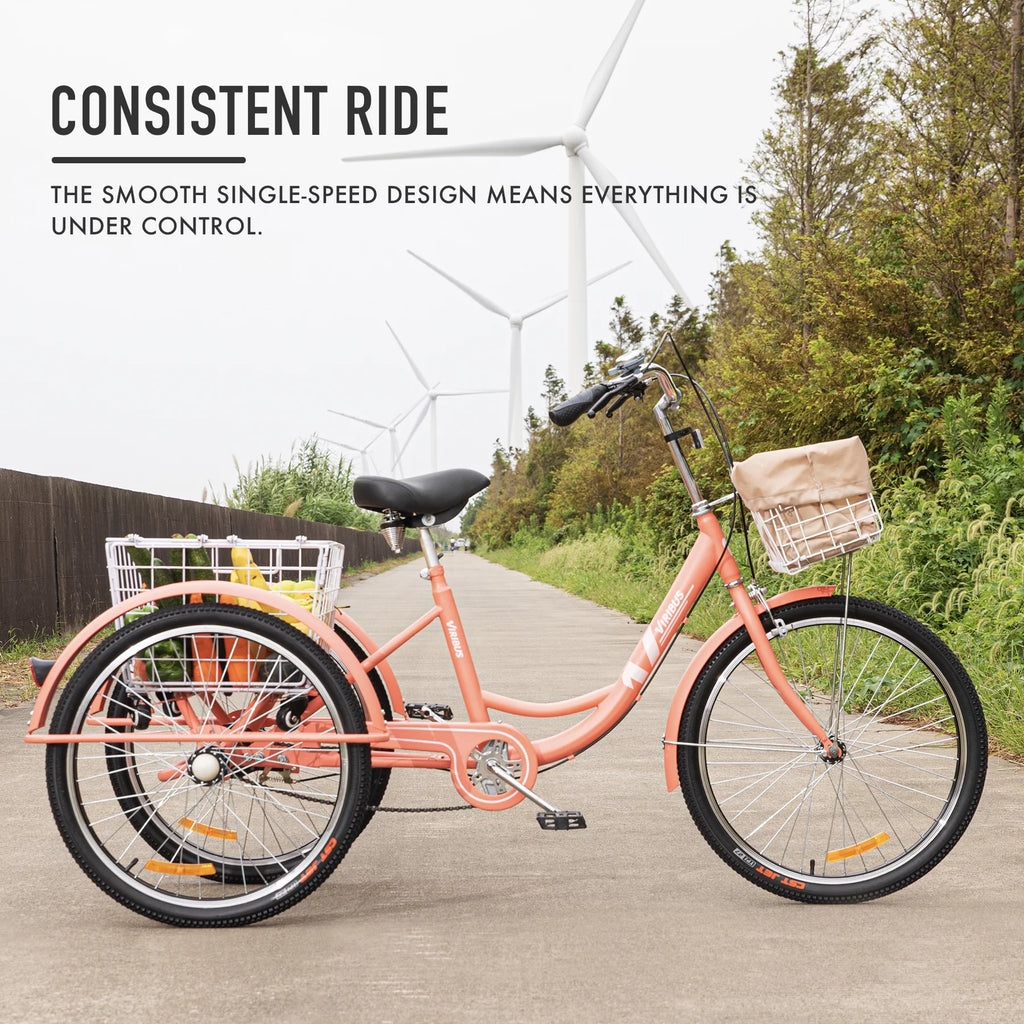 26 Inch Single Speed Adult Tricycle 3 Wheel Bike Pink L40616
