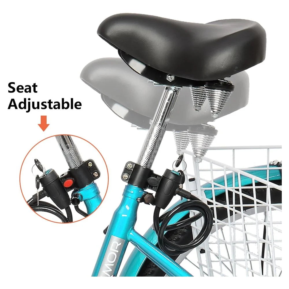 Adult Trike 7 Speed 24/26 Inch Three-Wheeled Cruiser Bike with Folding Front & Rear Basket Adjustable Height Seat L38390