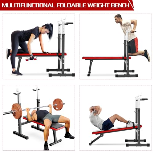 Adjustable Weight Bench Press with Squat Rack Folding Dip Station C221855