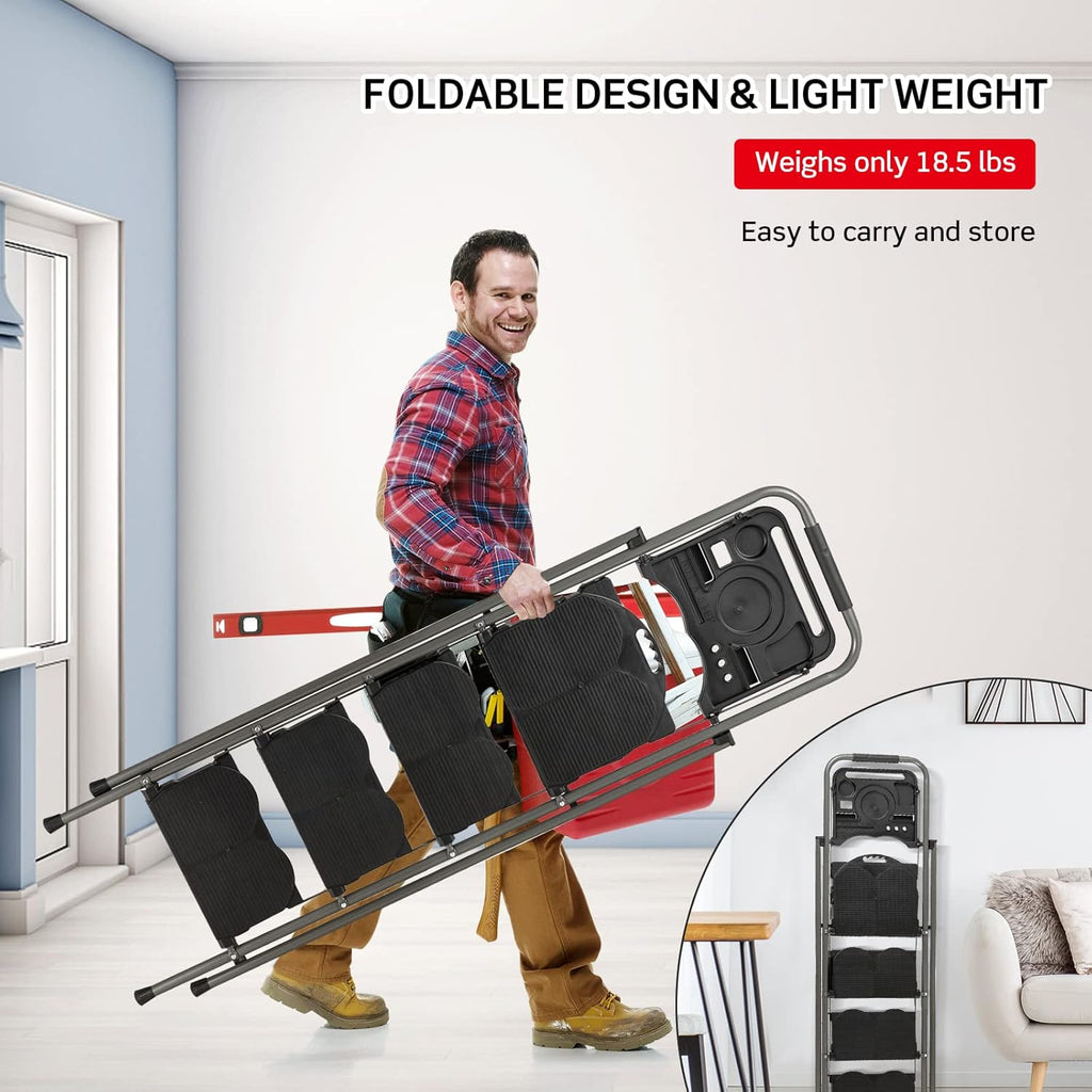 4 Step Folding Ladder with Handrail, Black K650
