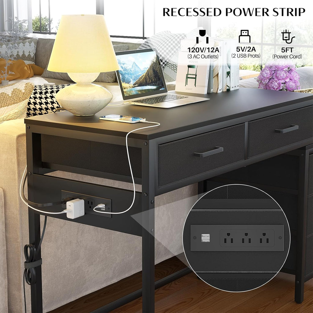 Black Computer Desk with 5 Drawers and Power Outlets T20717